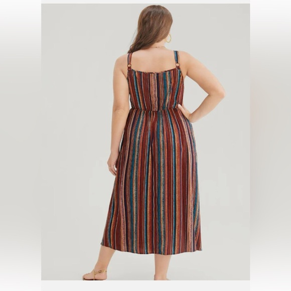BloomChic Plus Size Striped Contrast Pocket Split Ruffle Hem Dress - Picture 2 of 3